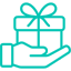 An icon showing a gift box with a hand holding it from the bottom.